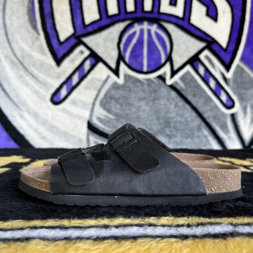 Size 39/W8/M6 - Birkenstock Arizona Black Birko-Flor Leather Narrow Sandals